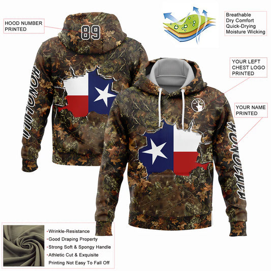 Joycorners Custom Stitched Camo Black-White 3D Texas Flag And Hunting Sports Pullover 3D Hoodie