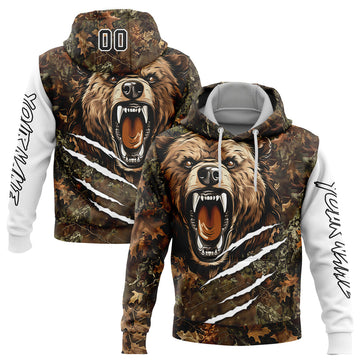 Joycorners Custom Stitched Camo Black-White Bear Hunting Sports Pullover 3D Hoodie