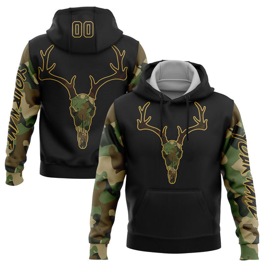 Joycorners Custom Stitched Black Cmao-Old Gold 3D Deer Hunting Sports Pullover 3D Hoodie