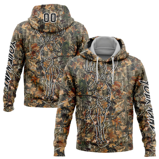 Joycorners Custom Stitched Camo Black-White 3D Deer Hunting Sports Pullover 3D Hoodie