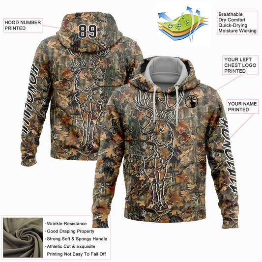 Joycorners Custom Stitched Camo Black-White 3D Deer Hunting Sports Pullover 3D Hoodie
