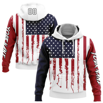 Joycorners Custom Stitched Navy Red-Black 3D American Flag And Hunting Sports Pullover 3D Hoodie