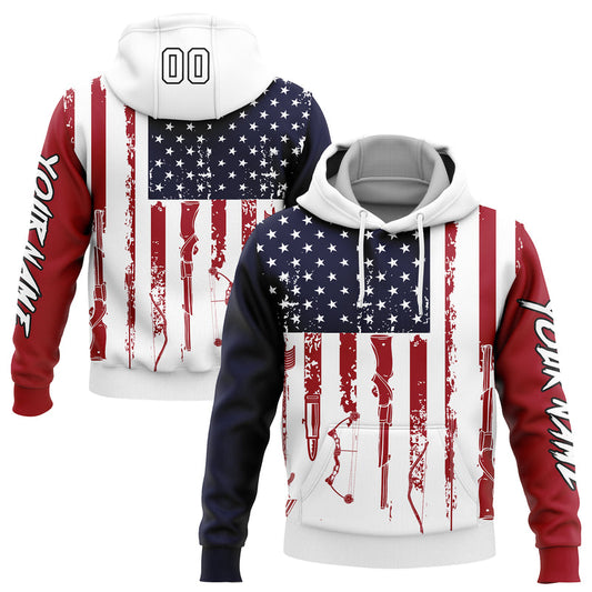 Joycorners Custom Stitched Navy Red-Black 3D American Flag And Hunting Sports Pullover 3D Hoodie