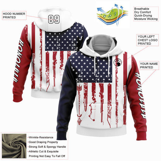 Joycorners Custom Stitched Navy Red-Black 3D American Flag And Hunting Sports Pullover 3D Hoodie