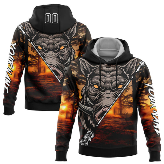 Joycorners Custom Stitched Black White 3D Wild Boar Arrow Hunting Sports Pullover 3D Hoodie