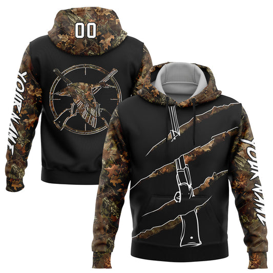 Joycorners Custom Stitched Black White-Camo 3D Duck Gun Hunting Sports Pullover 3D Hoodie