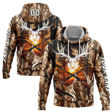 Joycorners Custom Stitched Camo White-Black 3D Gun Deer Hunting Sports Pullover 3D Hoodie