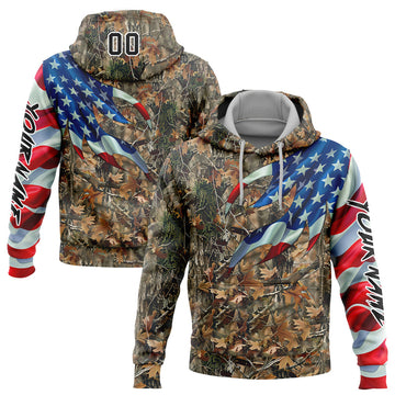 Joycorners Custom Stitched Camo Black-White 3D American Flag Hunting Sports Pullover 3D Hoodie