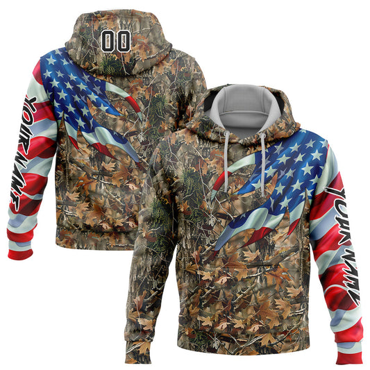 Joycorners Custom Stitched Camo Black-White 3D American Flag Hunting Sports Pullover 3D Hoodie