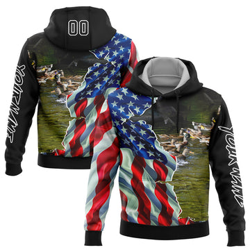 Joycorners Custom Stitched Black White 3D American Flag And Duck Hunting Sports Pullover 3D Hoodie