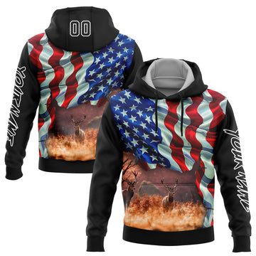 Joycorners Custom Stitched Black White 3D American Flag And Deer Hunting Sports Pullover 3D Hoodie