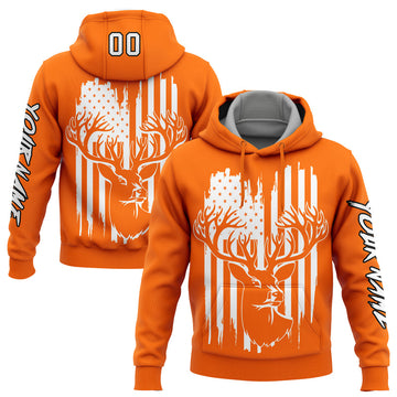 Joycorners Custom Stitched Bay Orange White-Black 3D American Flag And Deer Hunting Sports Pullover 3D Hoodie