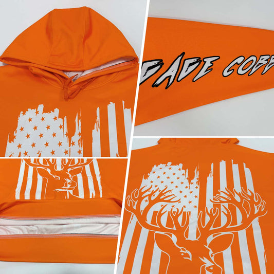 Joycorners Custom Stitched Bay Orange White-Black 3D American Flag And Deer Hunting Sports Pullover 3D Hoodie