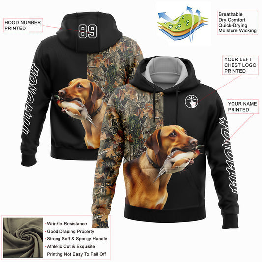 Joycorners Custom Stitched Black White 3D Pheasant Hunting With Dog Sports Pullover 3D Hoodie