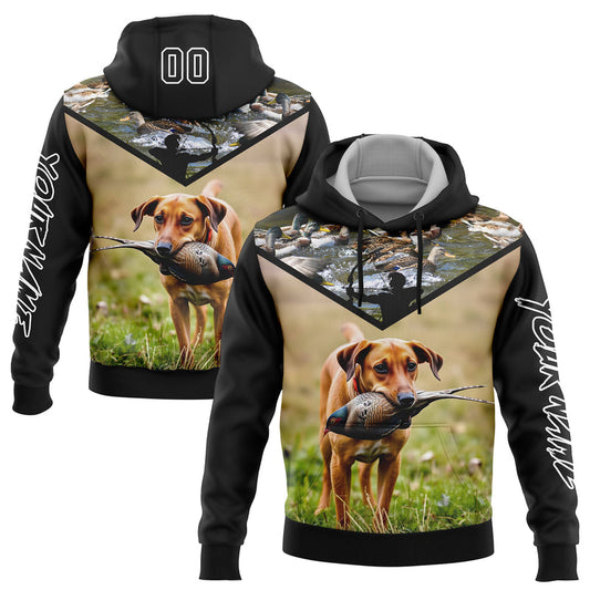 Joycorners Custom Stitched Black White 3D Bow Hunter And Pheasant Hunting With Dog Sports Pullover 3D Hoodie