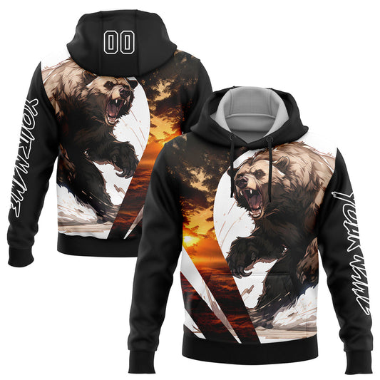 Joycorners Custom Stitched Black White 3D Bear Hunting Sports Pullover 3D Hoodie