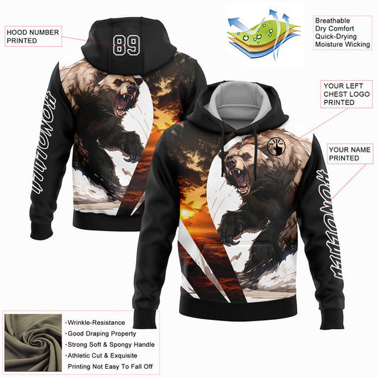 Joycorners Custom Stitched Black White 3D Bear Hunting Sports Pullover 3D Hoodie