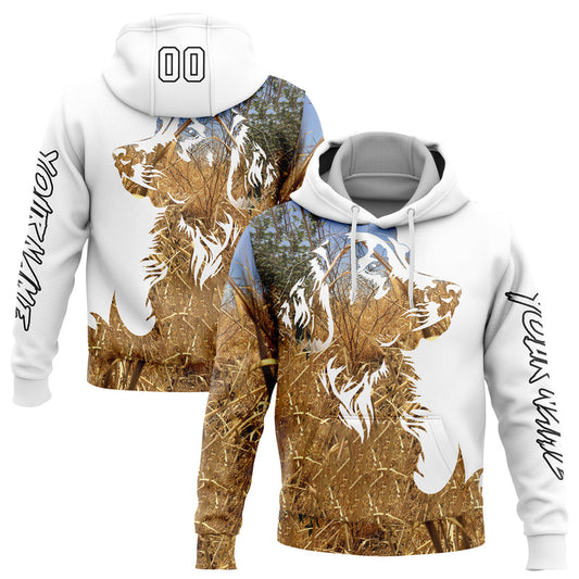 Joycorners Custom Stitched White Black 3D Dog Hunting Sports Pullover 3D Hoodie