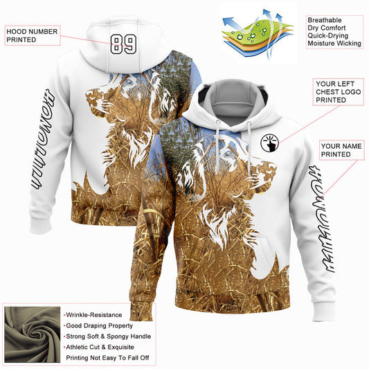 Joycorners Custom Stitched White Black 3D Dog Hunting Sports Pullover 3D Hoodie
