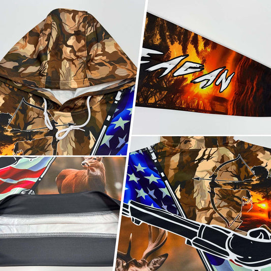 Joycorners Custom Stitched Camo White-Black 3D American Flag And Hunting Tools Deer Hunting Sports Pullover 3D Hoodie