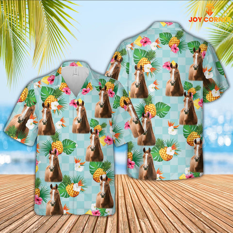 Joy Corners Horse Flower Pattern 3D Hawaiian Shirt
