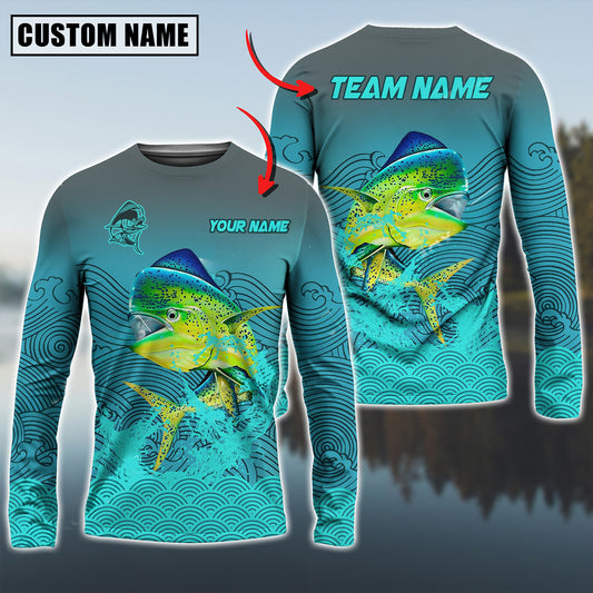 Joycorners Mahi-mahi Camo Personalized Name And Team Name 3D Long Sleeve Shirt