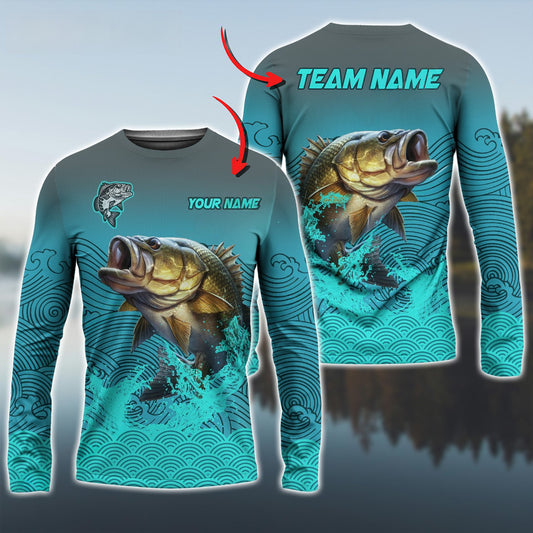 Joycorners Bass Fishing Personalized Name And Team Name 3D Long Sleeve Shirt
