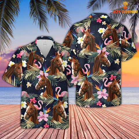 Joy Corners Horse And Flamingo Flower Pattern 3D Hawaiian Shirt