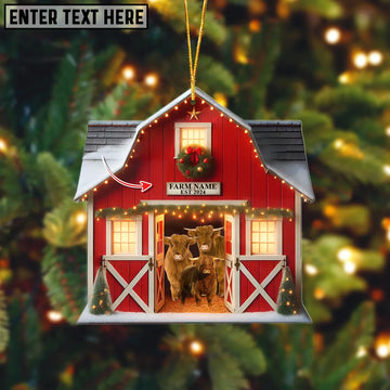 Joycorners Happy Farm Highland Christmas Gift Red Barn Custom Shape Acrylic Ornament