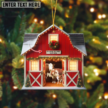 Joycorners Happy Farm Hereford Christmas Gift Red Barn Custom Shape Acrylic Ornament