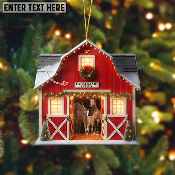 Joycorners Happy Farm Horse Christmas Gift Red Barn Custom Shape Acrylic Ornament