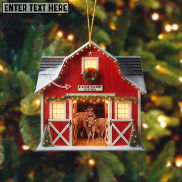 Joycorners Happy Farm Red Angus Christmas Gift Red Barn Custom Shape Acrylic Ornament