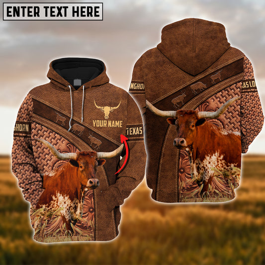 Joycorners Farm Custom Name Texas Longhorn Brown 3D Printed Hoodie