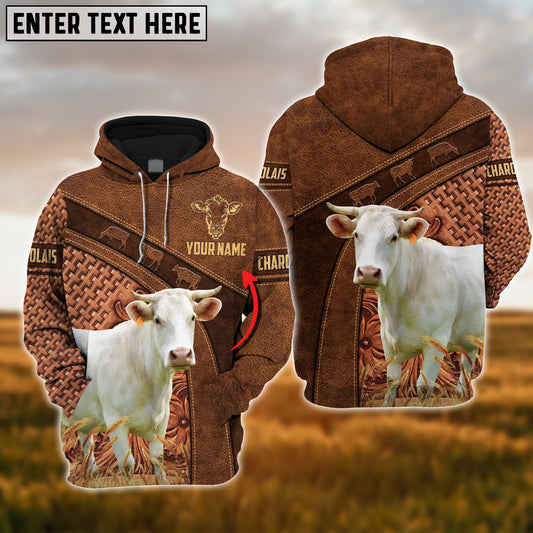 Joycorners Farm Custom Name Charolais Cattle Brown 3D Printed Hoodie