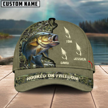 Joycornerss Bass Fishing Hooked On Freedom Personalized Name Blue 3D Classic Cap