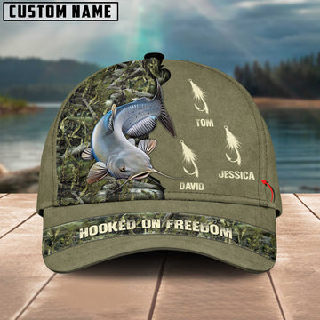 Joycornerss Catfish Fishing Hooked On Freedom Personalized Name Blue 3D Classic Cap