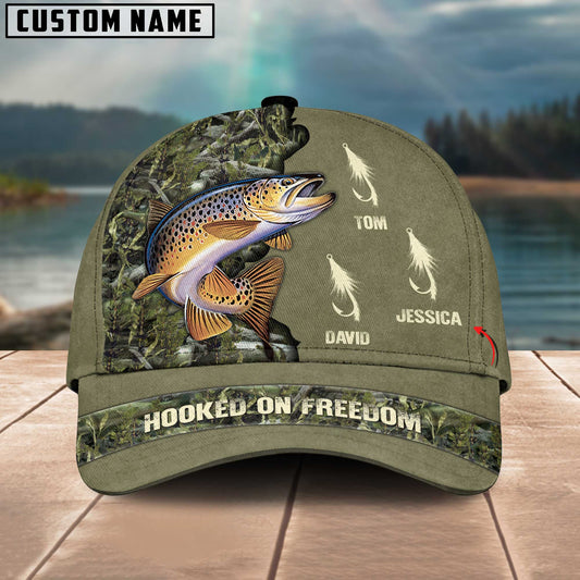 Joycornerss Trout Fishing Hooked On Freedom Personalized Name Blue 3D Classic Cap