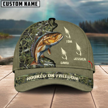 Joycornerss Redfish Fishing Hooked On Freedom Personalized Name Blue 3D Classic Cap