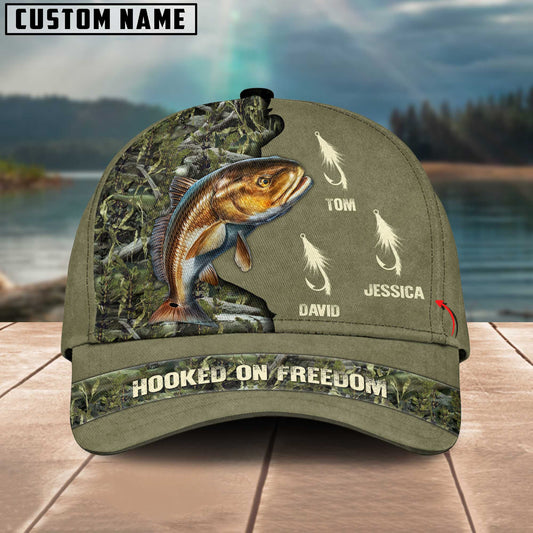 Joycornerss Redfish Fishing Hooked On Freedom Personalized Name Blue 3D Classic Cap