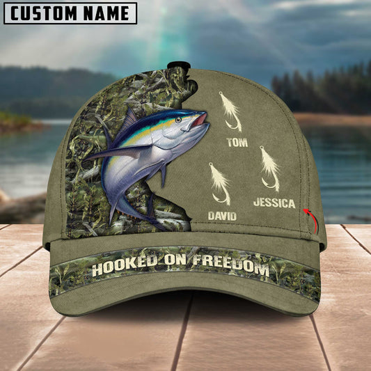 Joycornerss Tuna Fishing Hooked On Freedom Personalized Name Blue 3D Classic Cap