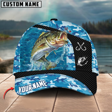 Joycornerss Custom Name Bass Fishing Blue Camo 3D Classic Cap