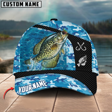 Joycornerss Custom Name Crappie Fishing Blue Camo 3D Classic Cap