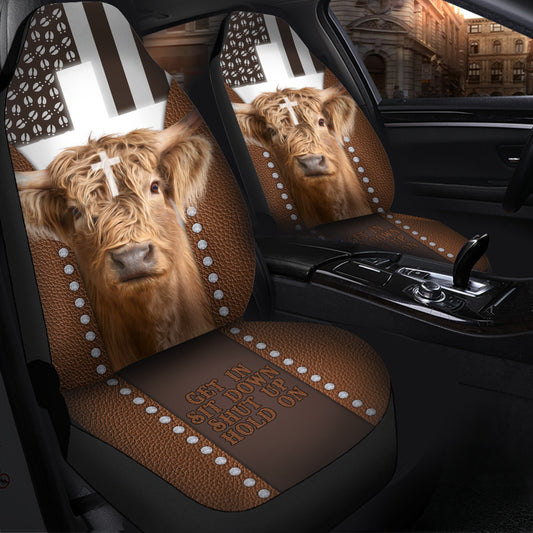 Joycorners Jesus Highland Cattle Pattern Car Seat Cover Set