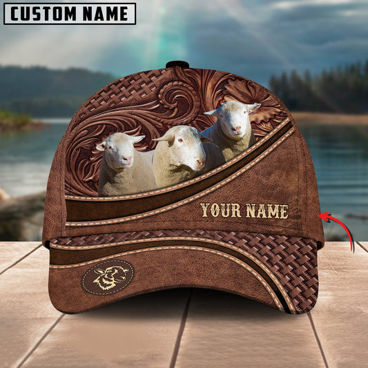 Joycorners Dormer Sheep Personalized Name Brown Carving Leather Pattern 3D Classic Cap