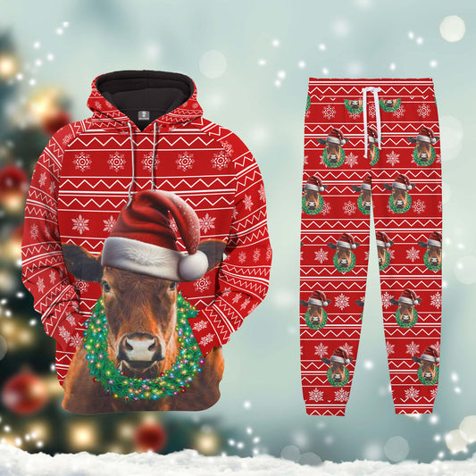 Joycorners Red Angus Custom Name Merry Christmas 3D Printed Hoodie