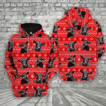 Joycorners Farm Black Angus Christmas Pattern 3D Printed Hoodie