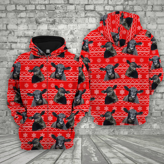 Joycorners Farm Black Angus Christmas Pattern 3D Printed Hoodie