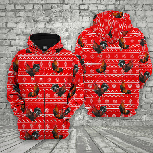 Joycorners Farm Chicken Christmas Pattern 3D Printed Hoodie