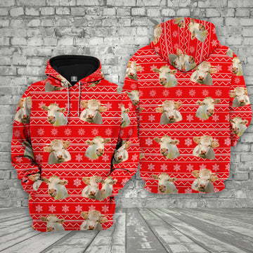 Joycorners Farm Charolais Cattle Christmas Pattern 3D Printed Hoodie