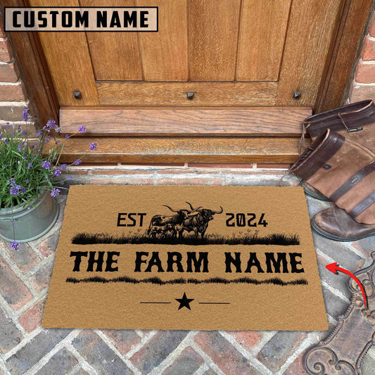 Joycorners Texas Longhorn Custom Farm Name And Year Coir Doormat